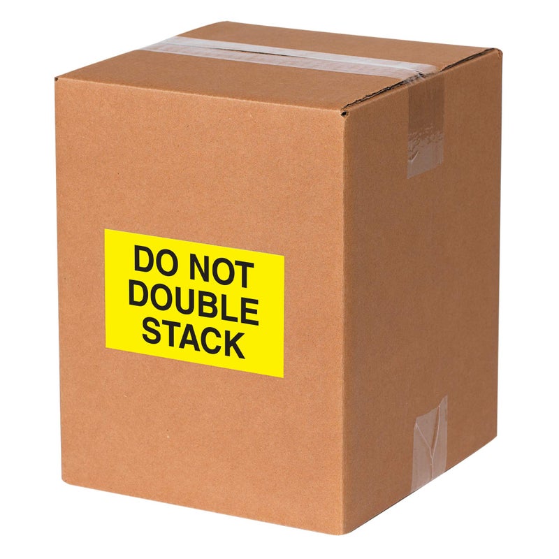 Tape Logic Aviditi Tape Logic 3"" x 5"" ""Do Not Double Stack"" Fluorescent Yellow Warning Sticker  for Shipping  Handling  Packing  and Moving (1 Roll of 500 Labels) - Image 2
